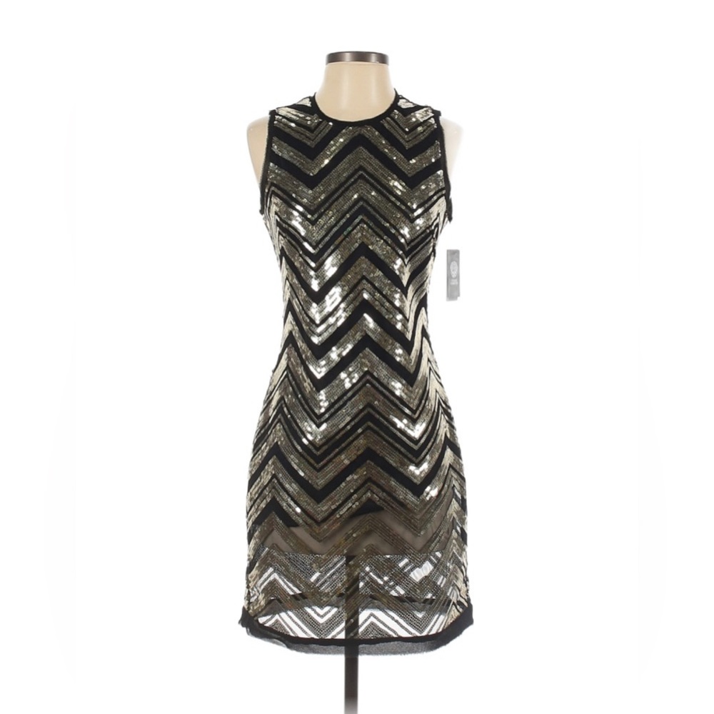 Vince Camuto Gold Sequin Chevron Bodycon Party Dress Size 4